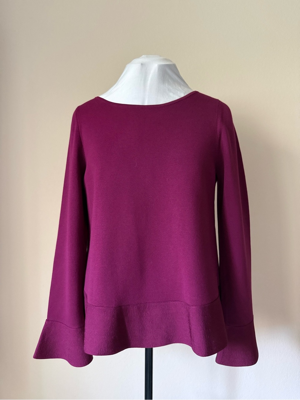 Ann Taylor Magenta Long-Sleeve Peplum Top